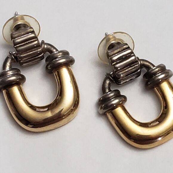 VINTAGE Mixed Metals Pierced Earrings - Picture 8 of 8